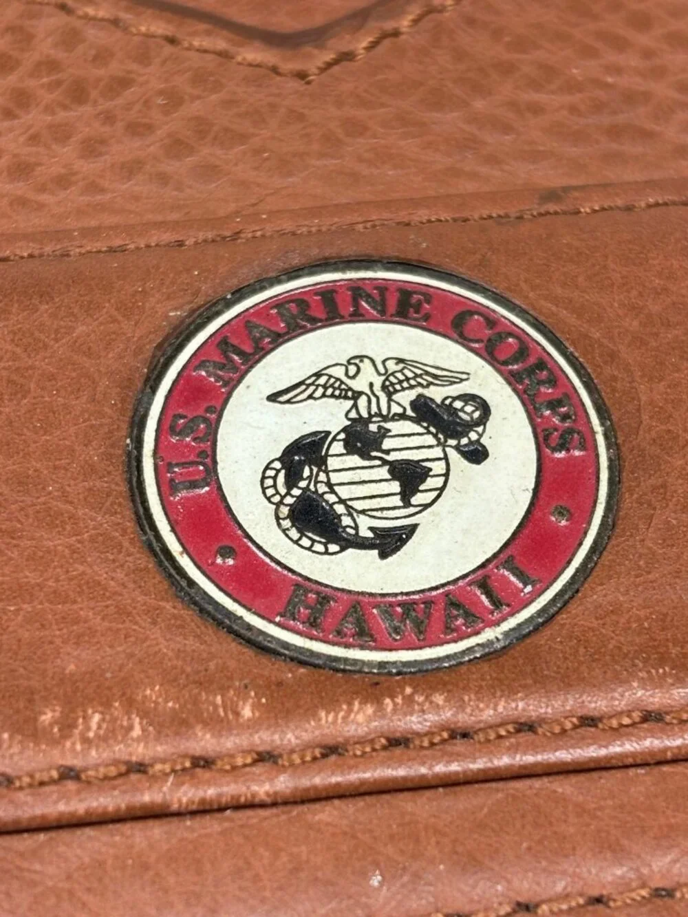 VTG U.S. Marine Corps USMC Hawaii Leather Money Clip Wallet Enameled EGA Emblem